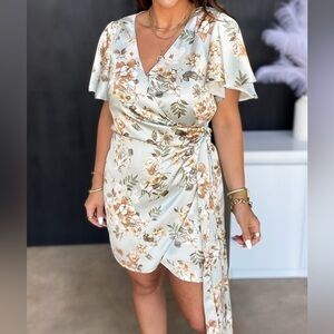 Dress Forum Satin Floral Tulip Wrap Dress Size: S